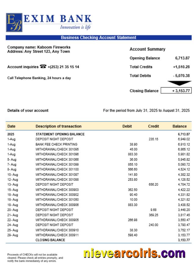 Exim bank business account statement
